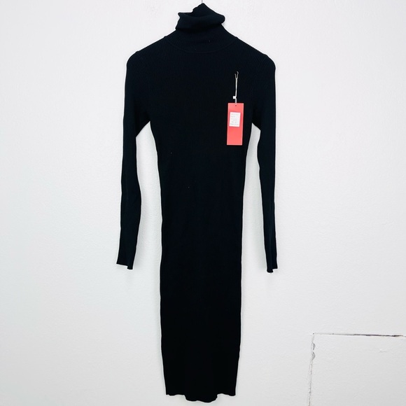 Rocorose Women's Turtleneck Ribbed Elbow Long Sleeve Knit Sweater Dress - Picture 6 of 8